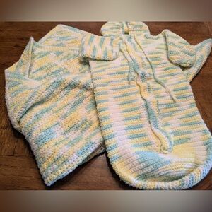 Cozy Knit Baby Bunting and Blanket Set Handmade
